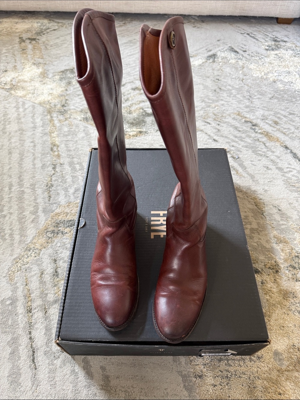 Frye Tall Riding Boots in Dark Brown Leather